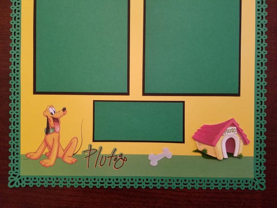 Disney Pluto Scrapbook Premade Layout 1 Page 12x12 Dog Pet Themed Scrapbook Layout Disneyland Shadow Box Frame as Gift Party Decoration
