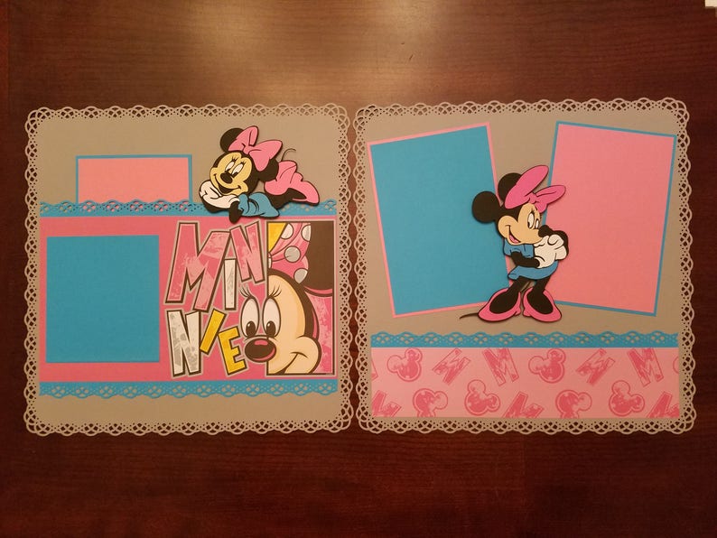 Disney Minnie Mouse Scrapbook Layout 2 Page 12x12 Premade Layout Shadow Box Art Framed Art Gift Home Decor