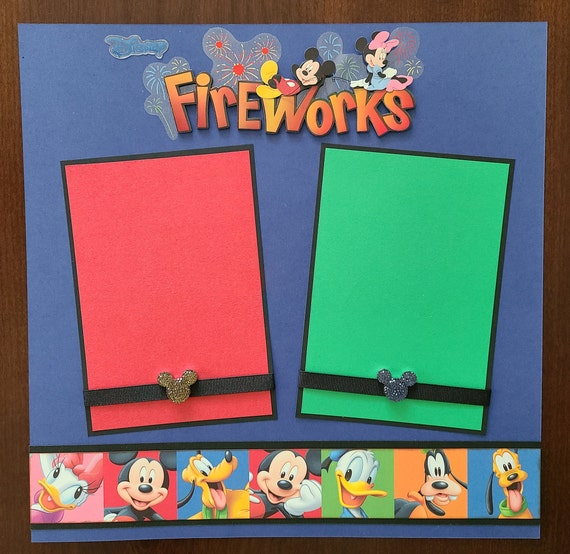 Disney Fireworks Ft. Mickey & Friends Premade Scrapbook Layout 2 Pages  12x12 Disneyland Firework Show W/ Tinker Bell, Memories, Gift 