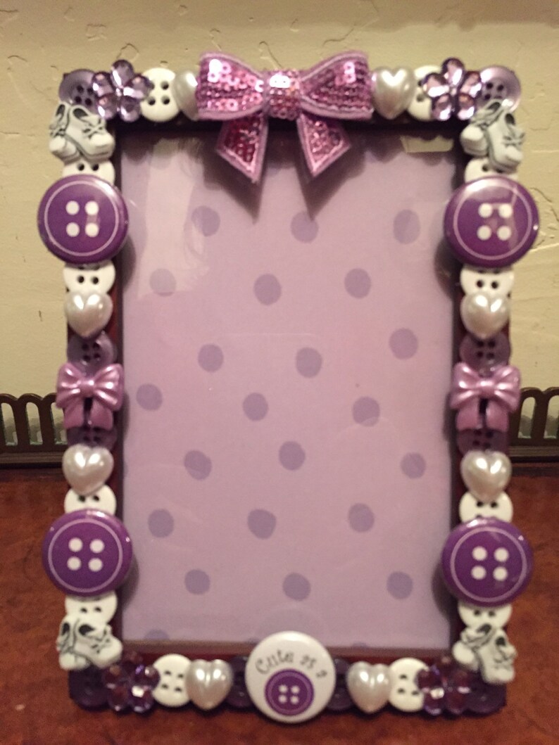 Cute as a Button baby frame holds 4 by 6 photo with monogram option