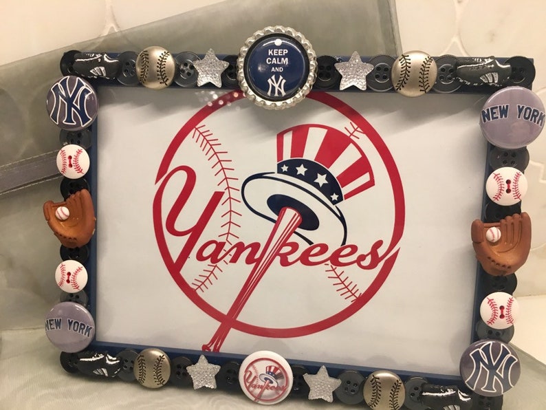 New York Yankee button picture frame Etsy