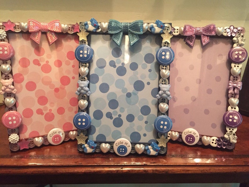 Cute as a Button baby frame holds 4 by 6 photo with monogram option