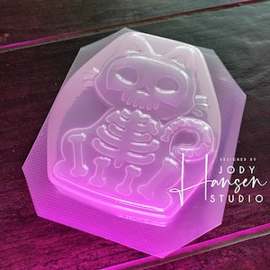 Skele-Kitty Mold | Bath Bomb Mold | Soap Mold | Wax Mold | Plastic Mold | Chocolate Mold | Halloween Mold | Skull Mold | Cat Mold
