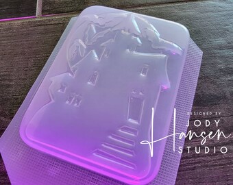 Haunted House Mold | Bath Bomb Mold | Soap Mold | Wax Mold | Plastic Mold | Chocolate Mold | Halloween Mold | Bat Mold