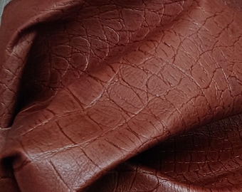 Auburn Brown Cordovan Croco embossed soft naked aniline Cowhide soft craft 1.1-1.3 mm 2.5 oz  flexible NAT Leathers great for bags 22 sq.ft.