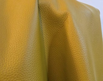 Marigold yellow tumbled embossed pebblegrain 3.0-3.5 oz Cowhide leather soft craft supply handbag 29 sq.ft upholstery Nat Leathers