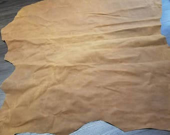 20 sq. ft Leather Camel Tan distressed oily pullup 2.5-3.0 oz Cow split nubuck suede skin by NAT Leathers for craft,  bookbinding handbag