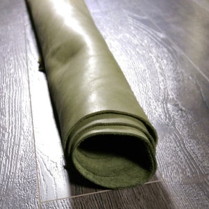 May include: A roll of dark green leather, rolled up tightly. The leather has a smooth, shiny surface.