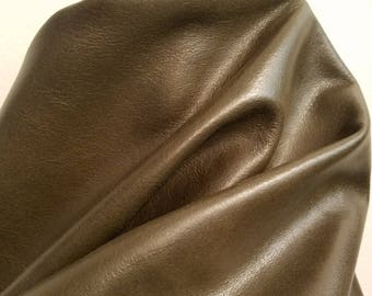 Leather 18-24 sq.ft full skin soft Dark brown Khaki 2.0- 2.5 oz semi aniline glazed Soft Cow hide craft handbag upholstery Nat Leathers