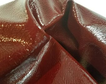 Leather 4 - 5 sq. Ft burgundy Brown patent goatskin hide 2.0 oz 1.0 mm nappa genuine for handbag craft jewelry accessories NAT Leathers