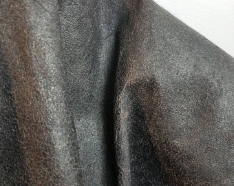 Leather full skin- 20 sf silver gunmetal (reversible) distressed suede metallic reversible 2.5 oz 1.0 mm topgrain Cowhide by NAT Leathers