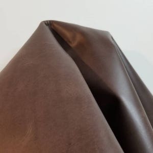 May include: A close-up of a piece of brown leather. The leather has a smooth, slightly textured surface.