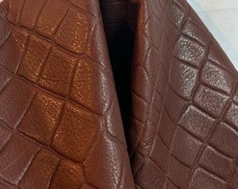 19 sq.ft Leather cognac brown tumbled croco embossed cow leather skin cowhide soft 2.5 oz nappa tumblegrain NAT Leathers