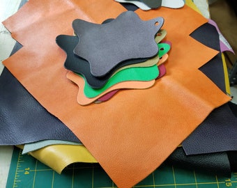 2 - 3 lbs scrap remnants pieces leather Cowhide sheep goat  2.5 oz craft supply handbag patchwork NAT Leathers
