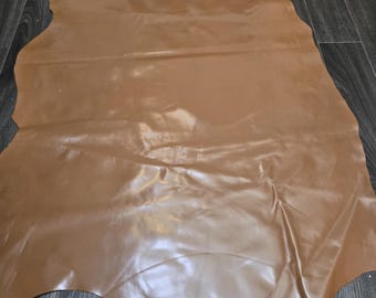 Leather full 19-22 sf tan (30"x55") Cognac Amber Brown calf finish Vegas smooth shiny cow hide cowhide skin 2.5 oz nappa genuine leather