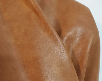 British Tan {Peta-Approved} Vegan faux leather handbag upholstery craft 0.9mm PU Fabric 36"x54" 1-5 cut by the yard NAT Leathers™