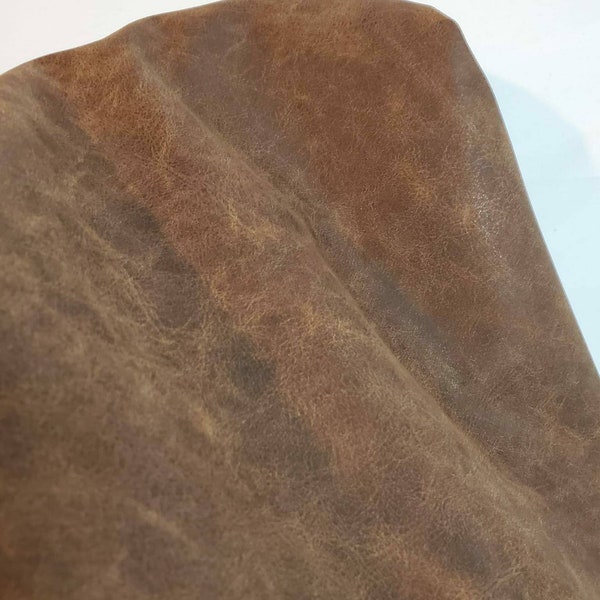 Brown distressed crazy horse {Peta-Approved} Vegan faux leather handbag upholstery craft PU Fabric 36"x54" 1-5 cut by the yard NAT Leathers™