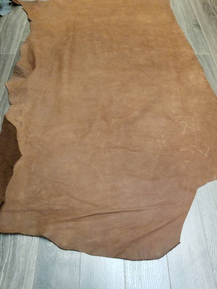 Cow Leather 14-21 sf Brown nubuck embossed Buffalo grain hide cowhide ...
