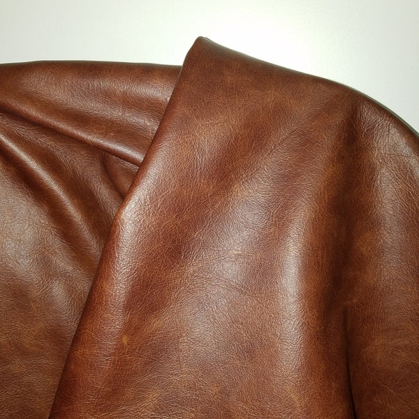Leather Cognac Tan Cuoio Upholstery "Old English" natural cowhide leather skin cowhide hide 18-45 sf soft 2.5 oz nappa tumblegrain 2 tone
