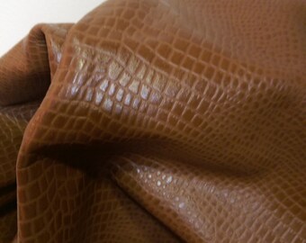 Leather Piece 12" x 12" 20 sf 10"x10" Brown Tan Cognac wild gator crocodile embossed 2.5 oz 1.0 mm Cow hide skin craft handbag footwear NAT