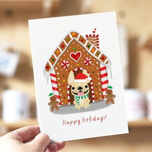 Lebkuchenhaus, Französische Bulldogge Weihnachtskarte, Frenchie Weihnachtskarte, Hund Weihnachtskarte, Weihnachts Lebkuchen, Süße Weihnachtskarten