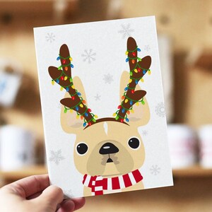 Hundegeweih Französische Bulldogge Urlaubskarte, Pick Your Frenchie Farbe, Frenchie Weihnachtskarte, Hunde Weihnachtskarte, Frenchie Weihnachtskarte, Hunde