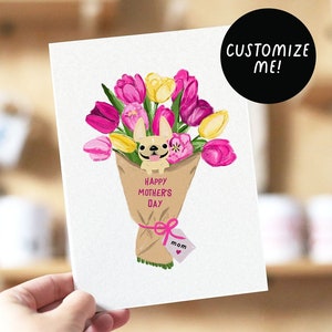 Mother's Day Tulips, French Bulldog Card, Frenchie Mother's Day Card, Frenchie Mom, Dog Mom Card, Cute Mother's Day Cards, gifts for dog mom