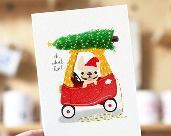 Cozy Coupe, cute French Bulldog Christmas card, Frenchie Christmas Card, Christmas Card Dog, Dog Christmas Card, Dog Holiday Card, Frenchie