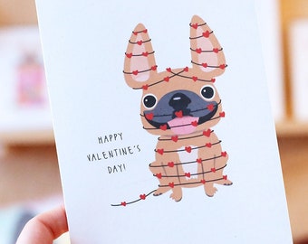 Wrapped in Love Valentine's Day Card - French Bulldog Card - Frenchie Valentine - Dog Card - Dog Valentine's Day - French Bulldog Valentine
