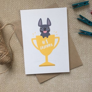 Cartão de felicitações de buldogue francês "#1 vovô" para o dia dos pais - Cartão para pai de cachorro - Cartão para buldogue francês - Cartão engraçado para o dia dos pais - Presentes para o vovô