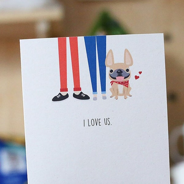 I Love Us - Custom Family Portrait Card - French Bulldog Valentine's Day Greeting Card - French Bulldog Love - Dog Valentine's Day Card