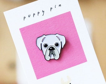 Boxer Enamel Pin, White Boxer, Boxer Enamel Pin, White Boxer Pin, Boxer Lapel Pin, White Boxer Gift, Dog Pin, White Boxer Dog Pin, Lapel Pin