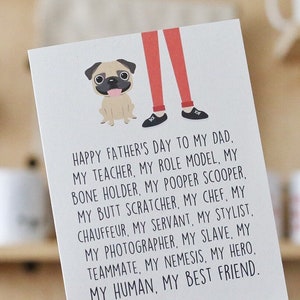 Mops Papa - Papa Diener Vatertagskarte - Mops Vatertag von Französische Bulldogge Liebe - Handgemachte Mops Grußkarte - Mops Karte für Hundepapas