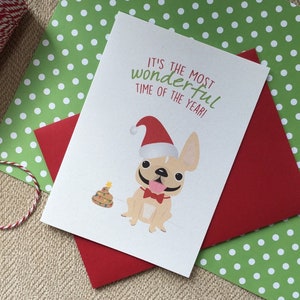 Es ist die schönste Zeit des Jahres, französische Bulldogge Weihnachtskarte, Frenchie Weihnachten, Frenchie Weihnachtskarte, lustige Weihnachtskarte