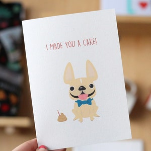 Cartão de bolo de cocô de buldogue francês, cartão de felicitações de buldogue francês, cartão de aniversário de buldogue francês, cartão de aniversário de cachorro, cartões de aniversário de Frenchie, bolo