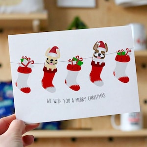 SET VON 12 Frenchie Strümpfe Weihnachtskarte, französische Bulldogge Weihnachtskarte, Frenchie Weihnachtskarten, süße Weihnachtskarten, Hund Weihnachten