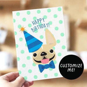Polka Dots Cream Französische Bulldogge Geburtstagskarte, Frenchie Geburtstagskarte, Hund Geburtstagskarte, Hund Mama Geburtstag, Hund Papa Geburtstag