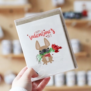 Französische Bulldogge Note Karten, Box-Set von 12, Valentinstag Notecards, Valentinstag Notecards, Valentinstag Grußkarten, süße Hund Valentine