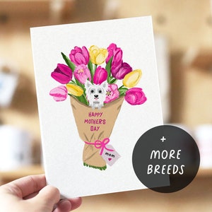 Muttertags-Tulpen-Hunde-Mama-Karte, Hunde-Muttertagskarte, personalisierte Hunde-Mama-Karte, süße Muttertagskarten, Geschenke für Hunde-Mama, Haustierportrait