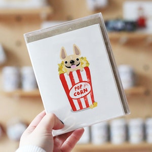 Französische Bulldogge Note Karten, Box Set von 12, Popcorn, Hund Note Karte Set, leere Karten, Französisch Bulldogge Karte, leere Notizkarten, Popcorn-Liebhaber