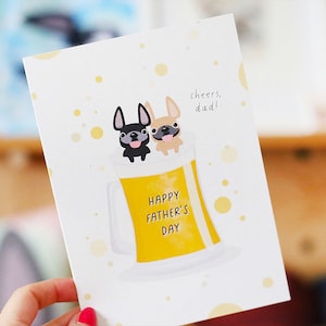 父の日、お父さんに乾杯 フレンチブルドッグ グリーティング カード - 犬のお父さんカード - フレンチブルドッグ カード - 面白い父の日カード - 犬のお父さんギフト - ビール
