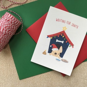 Warten auf Santa Handgemachte Französische Bulldogge Urlaub Weihnachtsgrußkarte / Auch als Set von 5 oder Box-Set von 12 erhältlich