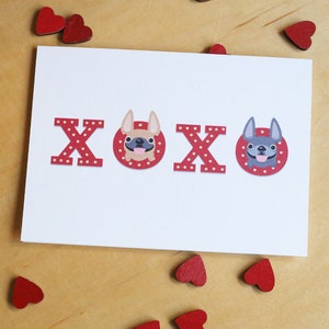 XOXO Französisch Bulldogge Karte, Französisch Bulldogge Valentinstag-Karte, Frenchie Karte, Hund Mama, Hund Papa, benutzerdefinierte Karte, personalisierte Grußkarte