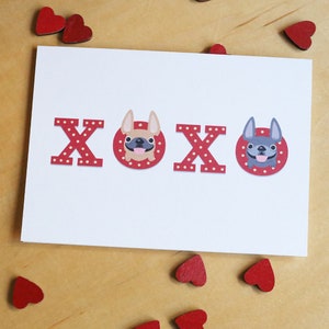 XOXO French Bulldog Card, French Bulldog Valentine's Day Card, Frenchie Card, Dog mom, Dog Dad, Custom Card, Personalized greeting card