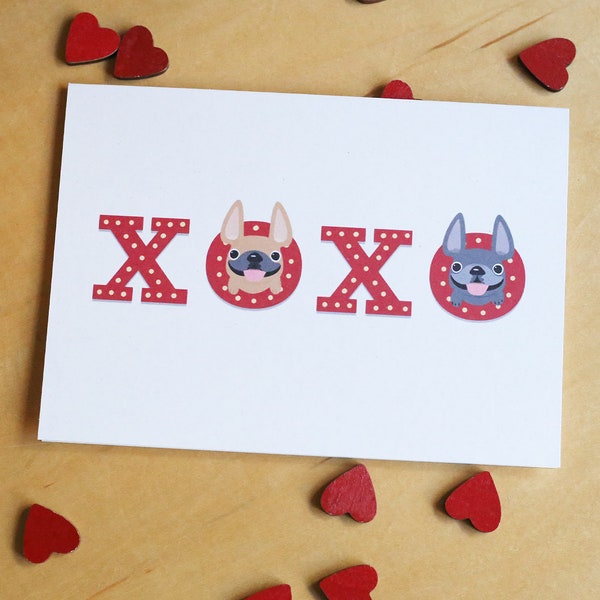 XOXO French Bulldog Card, French Bulldog Valentine's Day Card, Frenchie Card, Dog mom, Dog Dad, Custom Card, Personalized greeting card