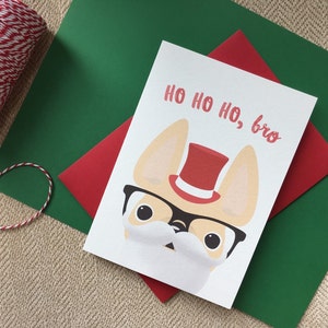 Ho Ho Ho, Bro Handgemachte Französische Bulldogge Weihnachtsgrußkarte / Auch als 5er Set oder 12er Box erhältlich