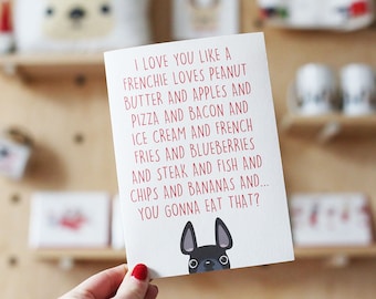 Ti amo come... Carta Bulldog francese, carte per cani, regali per gli amanti dei cani, carta mamma cane, carta festa della mamma cane, carta mamma frenchie, frenchies