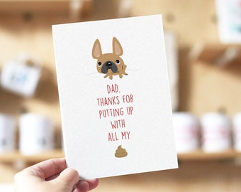 Biglietto d'auguri Bulldog francese "Grazie" per la festa del papà - Biglietto per papà cane - Biglietto Bulldog francese - Divertente biglietto per la festa del papà - Regali per papà cane - Cani