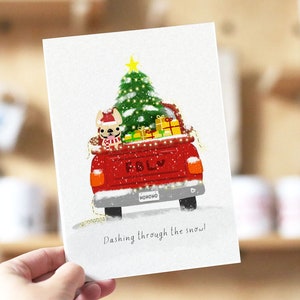 Xmas Truck, Französische Bulldogge Weihnachtskarte, Frenchie Weihnachtskarte, Hund Weihnachtskarte, Süße Weihnachtskarten, Rote LKW Weihnachtskarte, Hunde