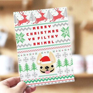 Strickpullover Weihnachtskarte, Französische Bulldogge Weihnachtskarte, Frenchie Weihnachtskarte, Hund Weihnachtskarte, Süße Weihnachtskarten, Hässlicher Pullover